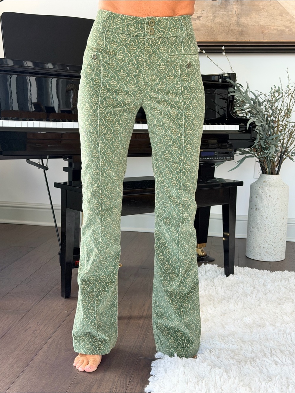 Free People Green Patterned Boot Cut Pants